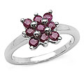 Sterling Silver Ruby Cluster Ring (Size 7)