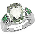 Sterling Silver Green Amethyst and Emerald Ring (Size 7)