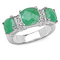 Sterling Silver Emerald 3-stone Ring (Size 7)