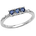 Silver Genuine Blue Sapphire and Diamond Ring (Size 7)