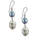 Sterling Silver Grey Quartz and Freshwater Pearl Earrings (9 mm)