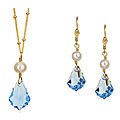 Charming Life 14k Goldfill Blue Crystal/ Pearl Jewelry Set (7 mm)