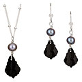 Charming Life Silver Black Crystal/ Pearl Jewelry Set (7 mm)