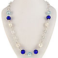 Sterling Silver Blue Murano Glass and Pearl Chain (10 mm)