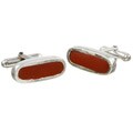 Sterling Silver Red Cement Bullet Cuff Links