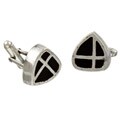 Sterling Silver Black Cement Coat of Arms Cuff Links
