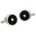 Sterling Silver Black Cement Round Cuff Links