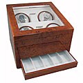Heiden Burl Wood Quad Watch Winder with Drawer