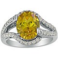 14k White Gold 1/4ct TDW Diamond Lemon Quartz Ring