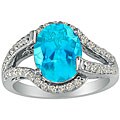 14k White Gold 1/4ct TDW Diamond Blue Topaz Ring