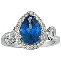 14k White Gold 1/3ct TDW Diamond Blue Topaz Ring