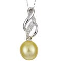 14k Dyed Golden South Sea Pearl/ 1/10ct TDW Diamond Necklace (8-9 mm)