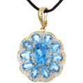 14k Gold BlueTopaz and 1/10ct TDW Diamond Necklace