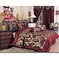 Scole 7-piece Burgundy Chenille Patchwork Comforter Set 