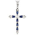 14k Gold Blue Sapphire and 1/10ct TDW Diamond Cross Necklace