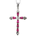 14k Gold Ruby and 1/10ct TDW Diamond Cross Necklace