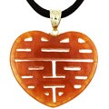 14k Gold Red Jade 'Double Happiness' Heart Necklace