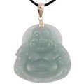 14k Yellow Gold Green Jade Happy Buddha Necklace