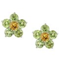 14k White Gold Peridot and Citrine Flower Earrings