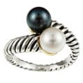 Meredith Leigh Sterling SIlver/ 14k Gold Black/ White Pearl Ring (7 mm)