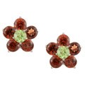14k White Gold Garnet and Peridot Flower Earrings