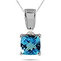 10k White Gold Blue Topaz and Diamond Pendant