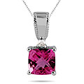 10k White Gold Pink Topaz and Diamond Pendant