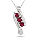 10k White Gold 3-stone Ruby and Diamond Pendant
