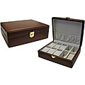 Brown Leather 9-slot Watch and Ring Case