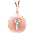 14k Rose Gold 1/20 to 1/10ct Diamond Initial Y Disc Pendant