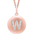 14k Rose Gold 1/20 to 1/10ct Diamond Initial W Disc Pendant