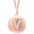14k Rose Gold 1/20 to 1/10ct Diamond Initial V Disc Pendant