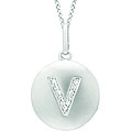 14k White Gold Diamond Initial 'V' Disc Necklace