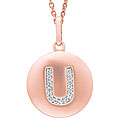 14k Rose Gold 1/20 to 1/10ct Diamond Initial U Disc Pendant