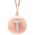 14k Rose Gold 1/20 to 1/10ct Diamond Initial T Disc Pendant