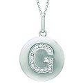 14k White Gold 1/20 to 1/10ct Diamond Initial G Disc Pendant