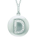 14k White Gold 1/20 to 1/10ct Diamond Initial D Disc Pendant