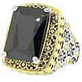 Two-tone Rhodium-plated Large Black Cubic Zirconia Ring