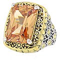 Two-tone Rhodium-plated Large Champagne Cubic Zirconia Ring