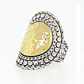 Two-tone Rhodium-plated Large Hammered Disc Ring