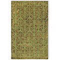 Hand-tufted Green Wool and Silk Rug (5' x 8')