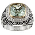 Meredith Leigh Sterling Silver Green Amethyst and 1/6ct TDW Diamond Ring