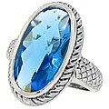 Silvertone Oblong Blue Cubic Zirconia Ring