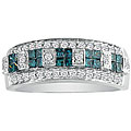 14k Gold 3/4ct TDW Square Blue and White Diamond Ring (G-H, SI2)