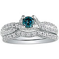 14k Gold 3/4ct TDW Blue/ White Diamond Bridal Ring Set (G-H, SI2)
