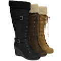 Bamboo by Journee Plush Trim Microfiber Wedge Boots