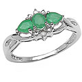 10k White Gold Genuine Emerald and Diamond Ring