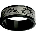 Black Stainless Steel Etched Tribal Ring