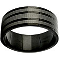 Black Stainless Steel Etched Stripe Ring