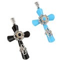 Meredith Leigh Sterling Silver and 14k Yellow Gold Gemstone Cross Necklace